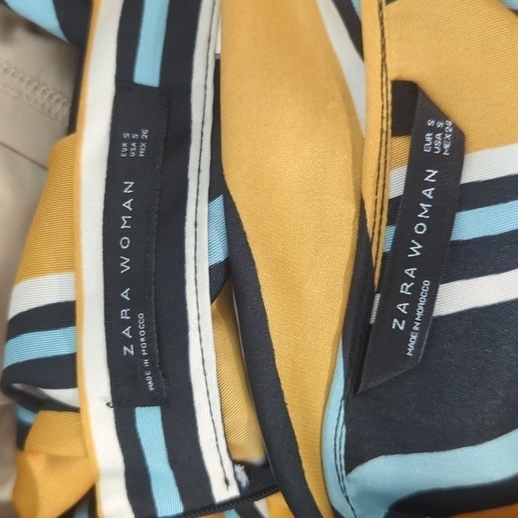 Zara Striped Satin Top + Skirt Yellow Black S retro preppy Business casual - Picture 7 of 8